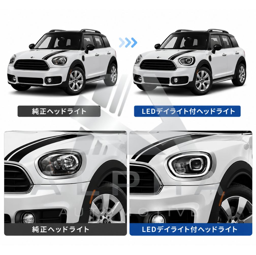 MINI F60 クロスオーバー LEDデイライト付き ヘッドライト 左右セット カプラーオン 2017-2020y YAA-MN-0516 送料無料