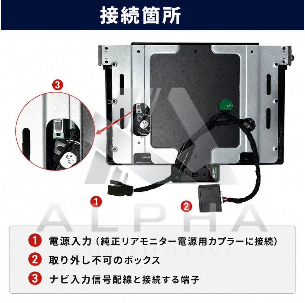 40系 アルファード／ヴェルファイア用 14インチ フリップダウンモニター 前後モニター連携対応 純正既存配線にカプラーオン接続