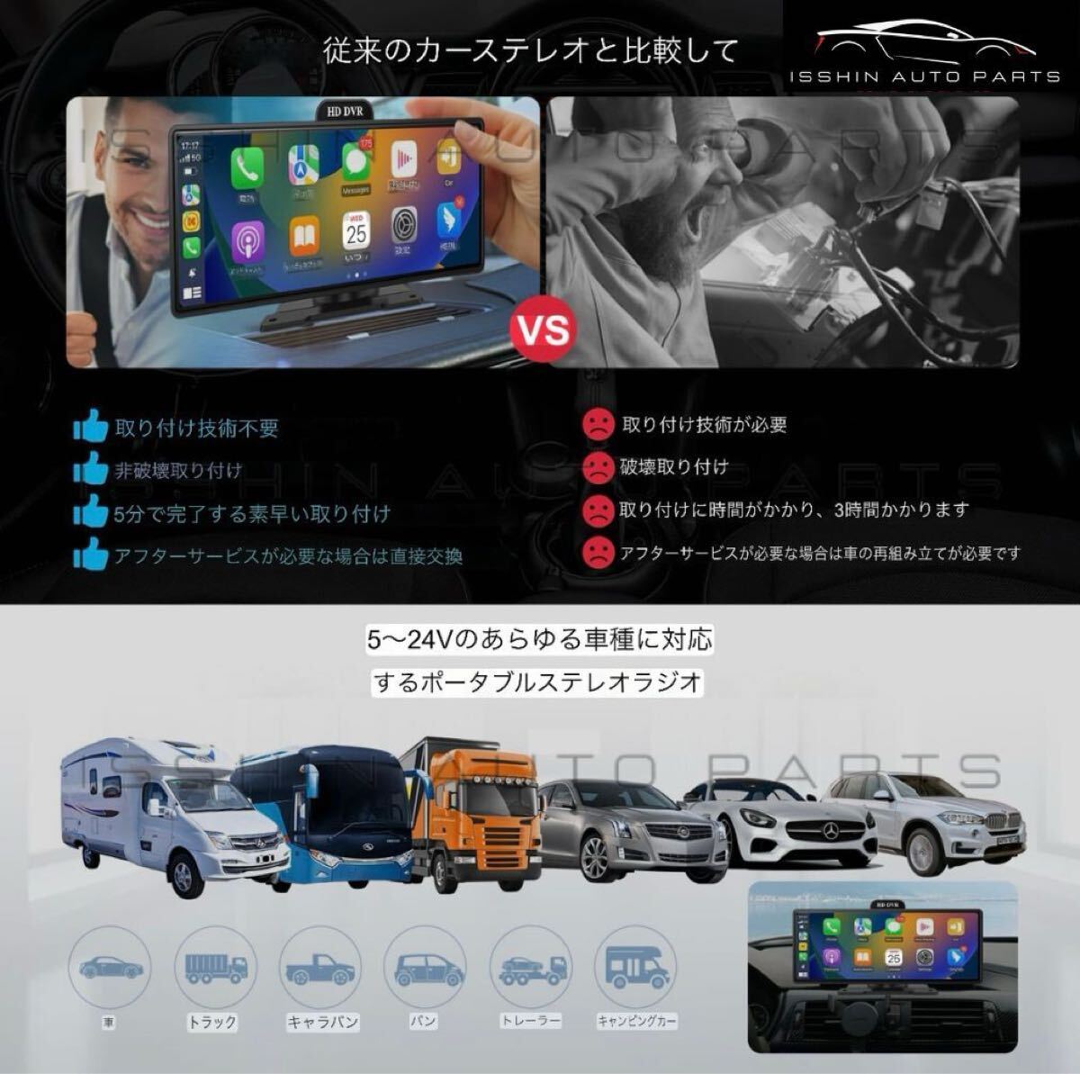 高品質【10.26インチ大画面／5K前後カメラ／CarPlay＆Android Auto対応】 一体型ディスプレイ 【ミラーリング／日本語対応／多車種対応】